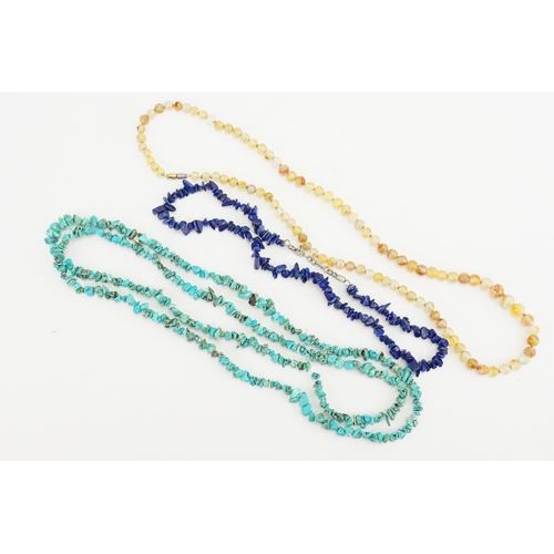 176 - A Collection of beaded necklaces including possible amber, turquoise, lapis, etc.