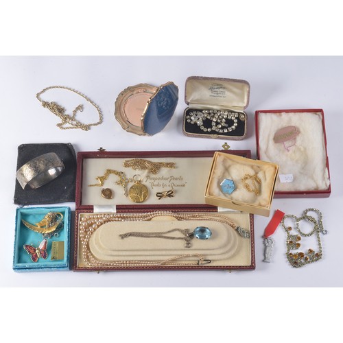 177 - A Silver Bracelet, Set of Pearls, Necklace, Bangle, Compact, etc.