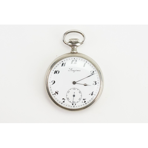 187 - A Longines Gentleman's Pocket Watch with a white enamelled railroad dial, sub second dial & a stainl... 