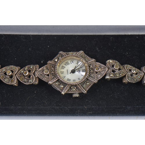 222 - A Japanese Marcasite Set Ladies Dress Watch in an Art Deco Design Mount in Case.