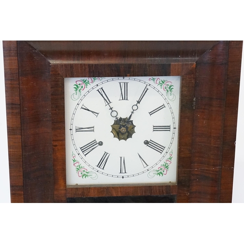 271 - A Walnut Cased American Wall Clock with Painted Glass Door. Measuring: 64cms x 40cms.