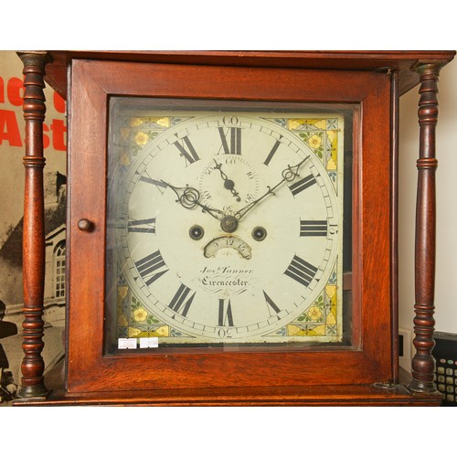 279 - An Antique Oak Cased Grandfather Clock with turned Pillars, Cross Banded & inlaid Front & resting on... 