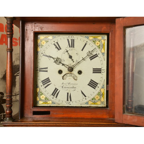 279 - An Antique Oak Cased Grandfather Clock with turned Pillars, Cross Banded & inlaid Front & resting on... 