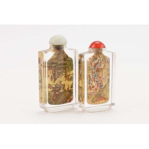 281 - Two Chinese Glass Snuff Bottles with the interior painted of a Town & Mountainous Landscape & the ot... 