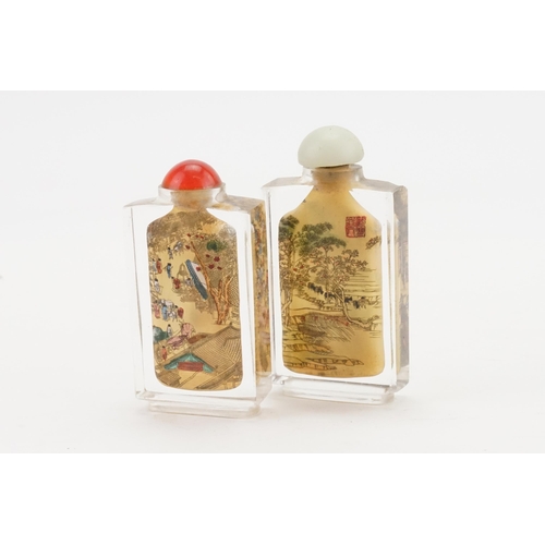 281 - Two Chinese Glass Snuff Bottles with the interior painted of a Town & Mountainous Landscape & the ot... 