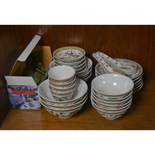 305 - A Collection of Chinese Porcelain Dragon decorated Tea China to include Soup Bowls, Soy Dishes, etc ... 