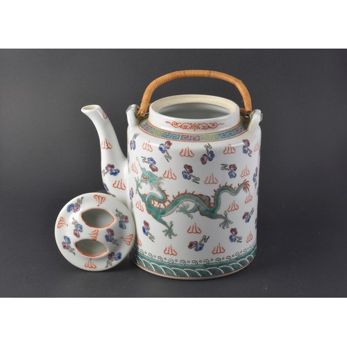 320 - A Chinese Dragon decorated Tea Pot in the Flaming Cloud depicting a Five Toad Green Dragon with Red ... 