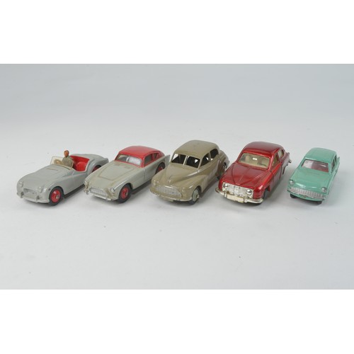 924 - Five Unboxed Original 1950s/1960s Dinky Cars to include a 155 Ford Anglia, a Saab 96, a 167 A C Acec... 