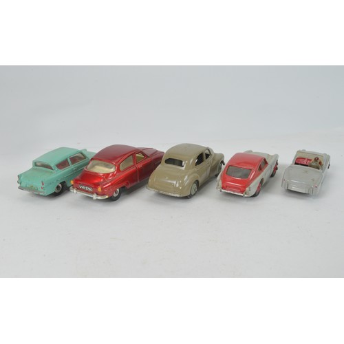 924 - Five Unboxed Original 1950s/1960s Dinky Cars to include a 155 Ford Anglia, a Saab 96, a 167 A C Acec... 