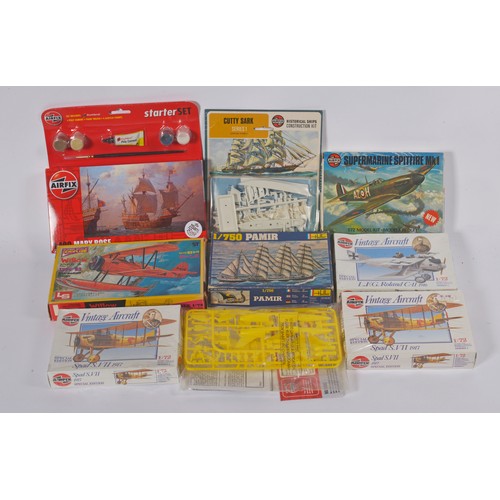 1053 - A Collection of 9 x Unmade Plastic Kits to include 5 x Airfix Plane Kits, 2 x Airfix Ship Kits, an L... 