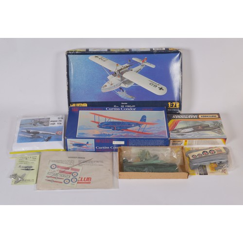 1057 - A Collection of 7 x Unmade Plastic Plane Kits to include a Matchbox, Glencoe models, Hawk, Aeroclub,... 