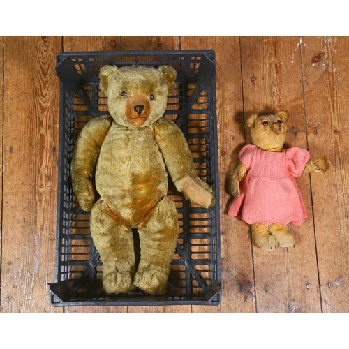 1087 - A Large Vintage Teddy Bear. Measuring: 61cms along with a smaller Older Bear in a Pink Woollen perio... 