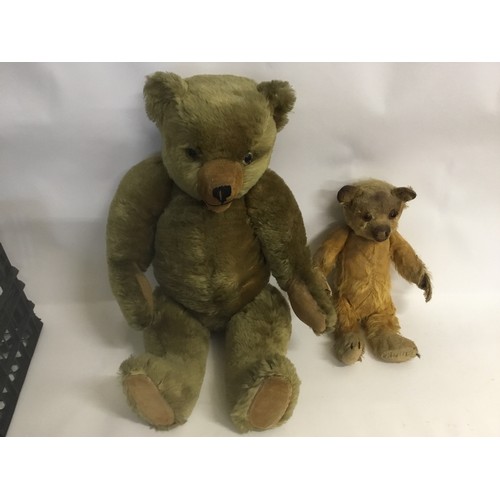 1087 - A Large Vintage Teddy Bear. Measuring: 61cms along with a smaller Older Bear in a Pink Woollen perio... 