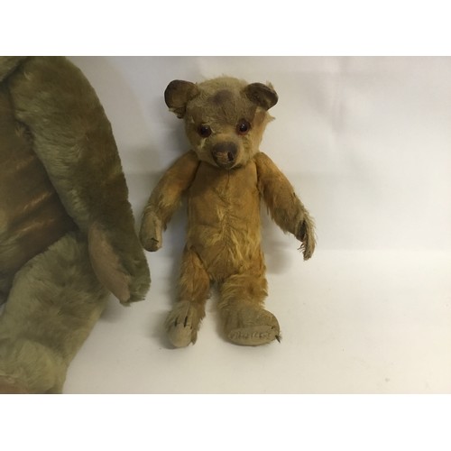 1087 - A Large Vintage Teddy Bear. Measuring: 61cms along with a smaller Older Bear in a Pink Woollen perio... 