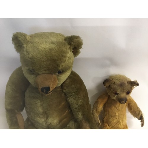 1087 - A Large Vintage Teddy Bear. Measuring: 61cms along with a smaller Older Bear in a Pink Woollen perio... 