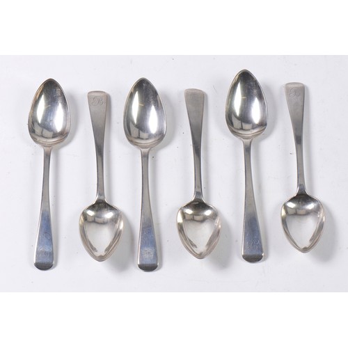 12 - A Set of Six Georgian Silver Old English pattern Tea Spoons with the initial 