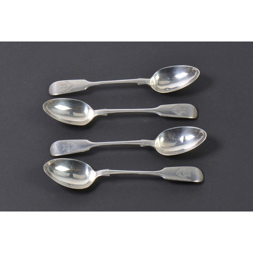 13 - A Set of Four Silver Fiddle pattern Tea Spoons by 