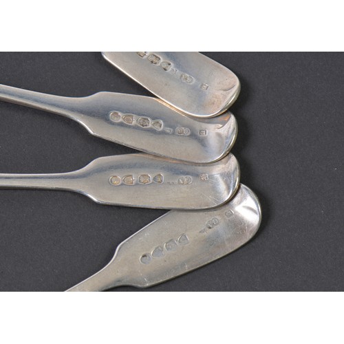 13 - A Set of Four Silver Fiddle pattern Tea Spoons by 