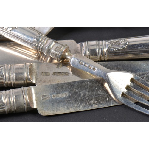 14 - A Set of Six of Each Silver King's Pattern Desert Knives & Forks.