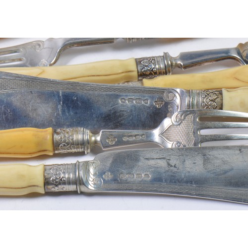 15 - A Set of Six of Each Silver & engraved Fish Knives & Forks.