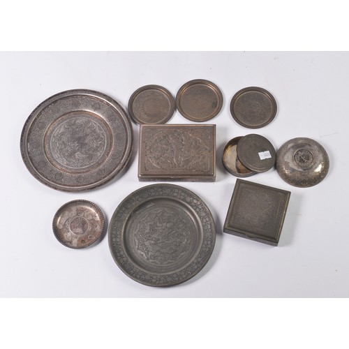 18 - An Iranian & Indian mixed metal ware & Silver items to include a Rouge Container, Cigarette Boxes, S... 