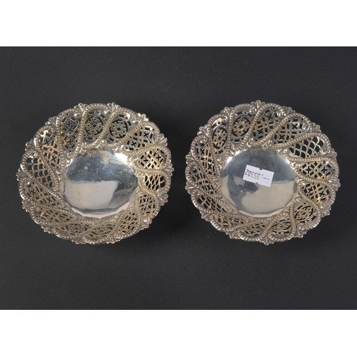 24 - A Pair of Pierced & embossed Silver Bon Bon Dishes. Weighing: 130 grams.