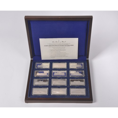 33 - A Set of 12 x Danbury Mint Silver Ingots depicting Royal Residences, approx Weight: 382 grams, in Or... 