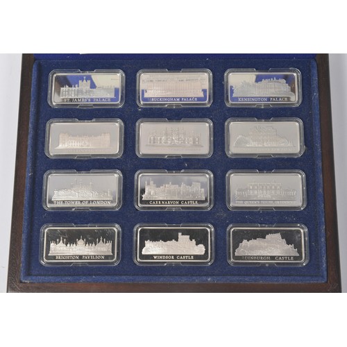 33 - A Set of 12 x Danbury Mint Silver Ingots depicting Royal Residences, approx Weight: 382 grams, in Or... 