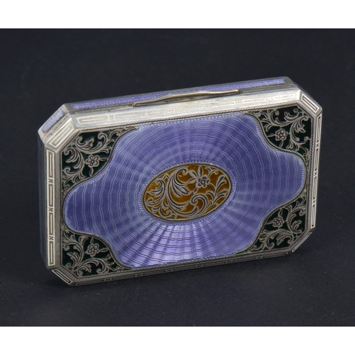 34 - A Fabulous Austrian Silver Cigarette Box with a Guilloche Enamel Top & Bottom to include Plique Ajou... 