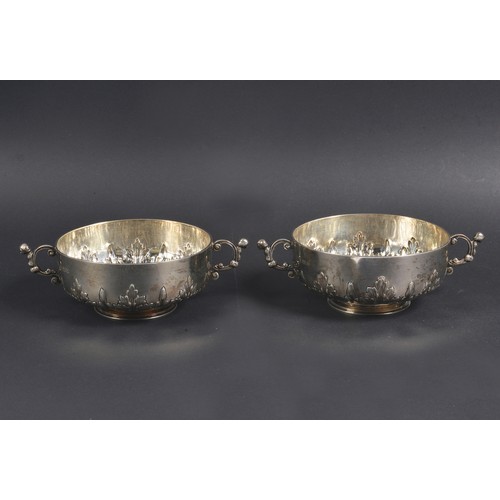 37 - A Pair of Reproduction Charles II Porringers with an Acanthus decoration & Caryatid Handles by Elkin... 