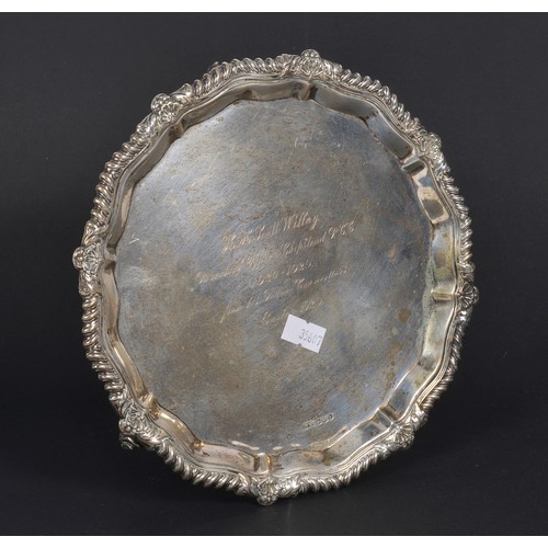 39 - A Silver Salver by Wilkinson's of Sheffield. Weighing 375 grams.