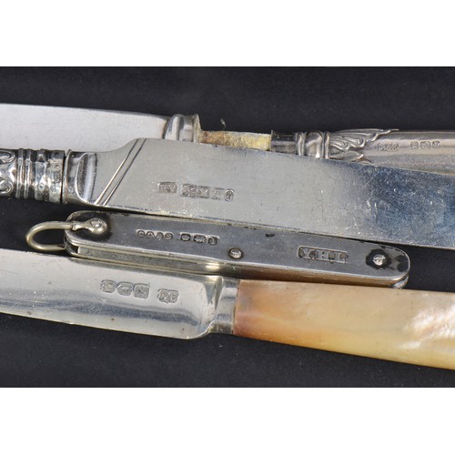 44 - A Silver Penknife, marked YHL, CC & S, Sheffield Hallmark, Silver Sugar Tongs, Knives, Silver Bangle... 