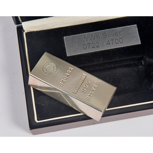 45 - A 10oz World War II Silver Ingot made from the Wreck of the SS Gairsoppa, sunk in 1941 complete with... 