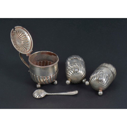 46 - A Three Piece Silver Victorian Cruet Set with Swirl decoration. Weighing: 111 grams.