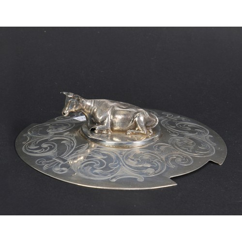 64 - A Silver engraved Butter Dish stand & Cover. Made by Henry Wilkinson. Marked F. Weighing: 300 grams.