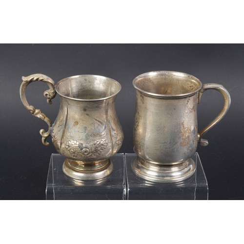 79 - A modern Silver Child's Mug & a Victorian Silver & embossed Mug. Weighing: 198 grams.