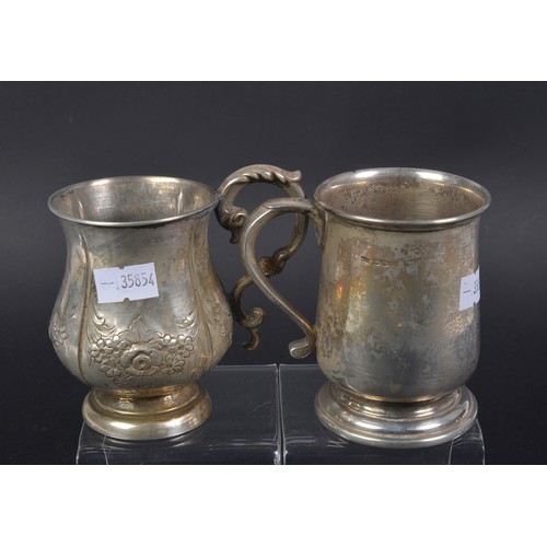 79 - A modern Silver Child's Mug & a Victorian Silver & embossed Mug. Weighing: 198 grams.