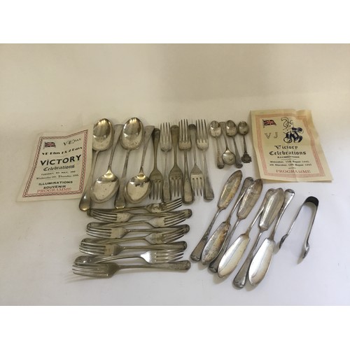 95 - A Collection of Silver plated Cutlery & two V.E. Day Booklets.