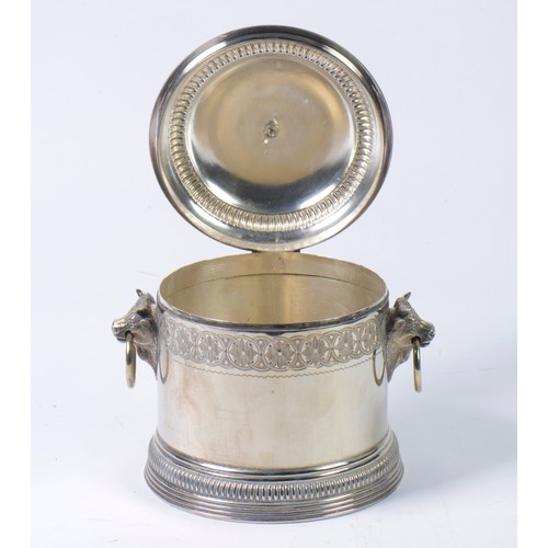 99 - A Victorian Silver Plated Biscuit Barrel with Bull's End Handles.