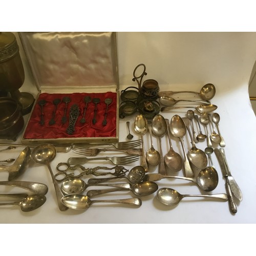 102 - Two Cased Sets of Silver Plated Cutlery, Silver Plated Turkish Spoons, Tea Pot & other items of Silv... 