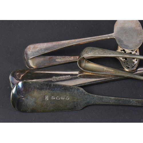 103 - A Silver plated Strainer Spoon, a Gravy Spoon & Two Sardine Tongs.