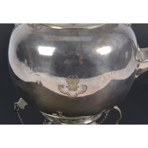 113 - A Silver Plated Bulbous Kettle on Stand with Heater & Ebony Handle.