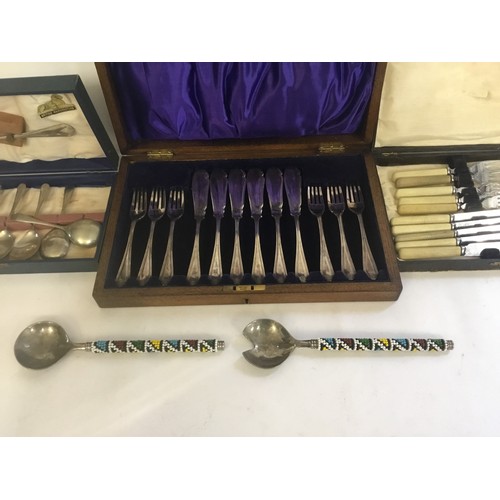 114 - A Collection of Silver Plated Cutlery to include Fruit, Desert, Fish Knives, etc in Cases.