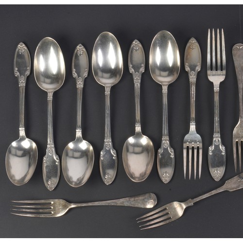 116 - A Set of Six of Each French Silver Plated Louis Seize Table Spoons & Forks.