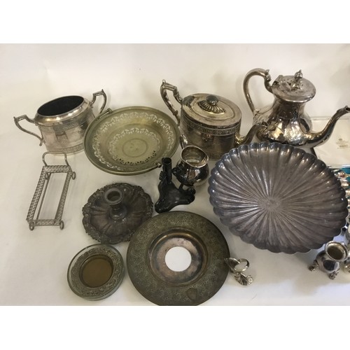 117 - A Collection of Silver Plate to include a Chamber Candlestick, Tea Set, Basket, James Dixon, Cruet S... 