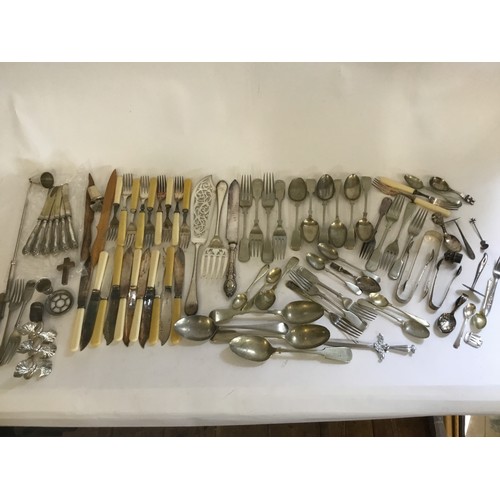 118 - A Silver Plated Fish Servers, Snuffer, various Cutlery, etc.