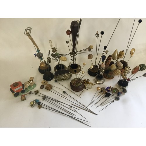 168 - A Good Collection of Hat Pins, Bonnet Pins, Holders, Sewing Pin & Basket Pins, etc.