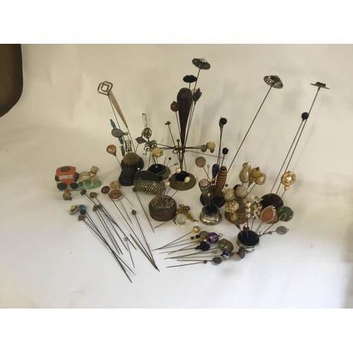 168 - A Good Collection of Hat Pins, Bonnet Pins, Holders, Sewing Pin & Basket Pins, etc.