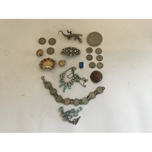 171 - A Silver & enamelled Brooch & matching Earrings, Three 3d Bracelet, Costume & Aquamarine, etc.