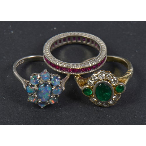 189 - A Collection of Three Silver Vintage Rings to include Opal, Ruby & Sapphire. Total Weight: 8.7 grams... 